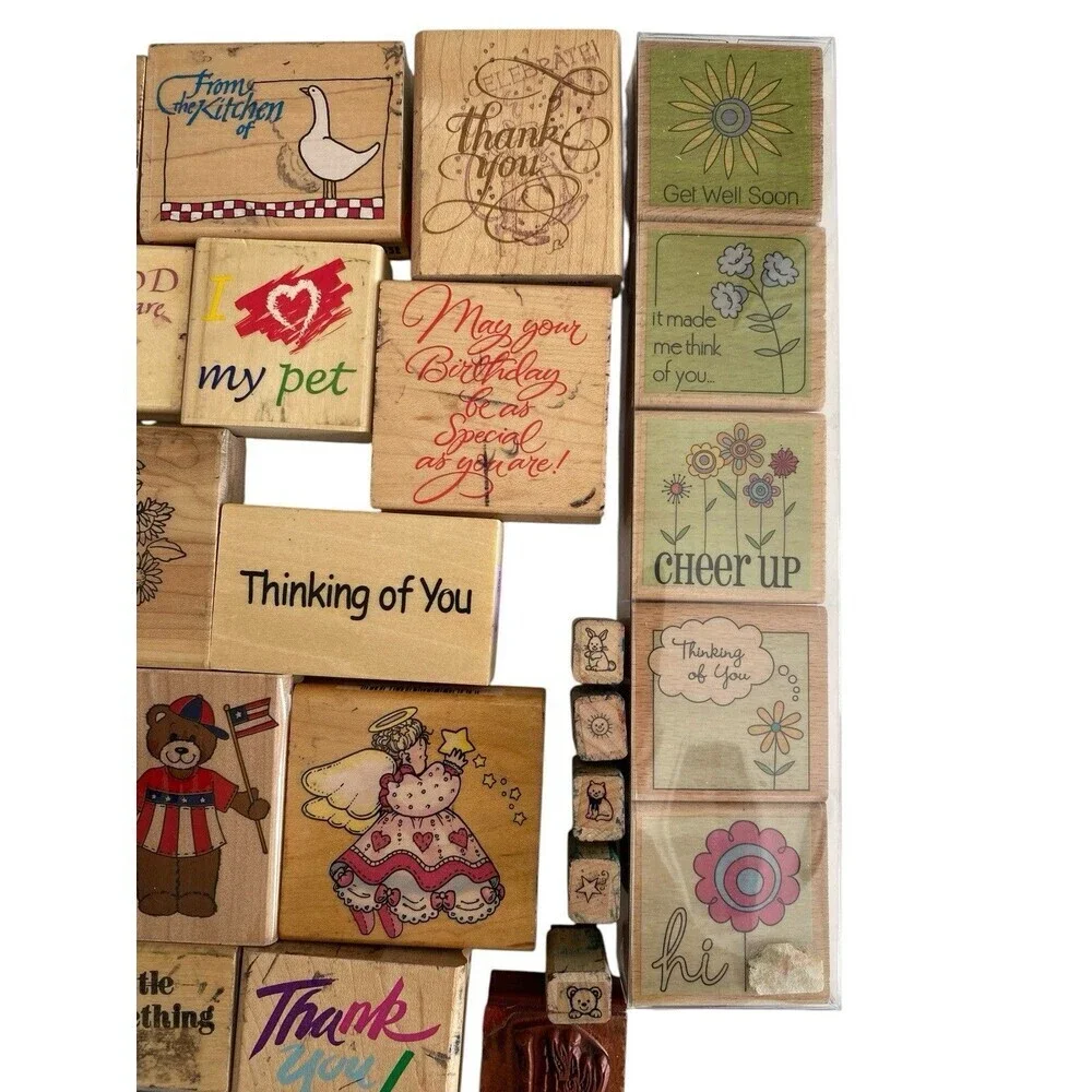 48 Rubber Stamp Lot Wood Mount & Acrylics New and Used Assorted